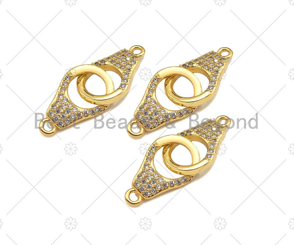 Micro Pave Dainty 18K Gold Handcuff Charm Connectors, Gold Handcuffs Link, Necklace Bracelet Connector, 10x17mm, Sku#LK242
