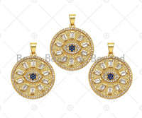 Big CZ Micro Pave Evil Eye On Round Coin Shape Pendant/Charm,Cubic Zirconia Medallion Charm, Necklace Bracelet Charm, 26x23mm, Sku#F1360 Bestbeads&Beyond