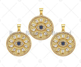 Big CZ Micro Pave Evil Eye On Round Coin Shape Pendant/Charm,Cubic Zirconia Medallion Charm, Necklace Bracelet Charm, 26x23mm, Sku#F1360 Bestbeads&Beyond