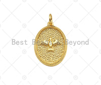 18K Dainty Gold Eagle On Oval Shape Pendant/Charm,Eagle Medallion Charm, Necklace Bracelet Charm Pendant, 20x14mm, Sku#F1363