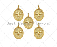 18K Dainty Gold Eagle On Oval Shape Pendant/Charm,Eagle Medallion Charm, Necklace Bracelet Charm Pendant, 20x14mm, Sku#F1363