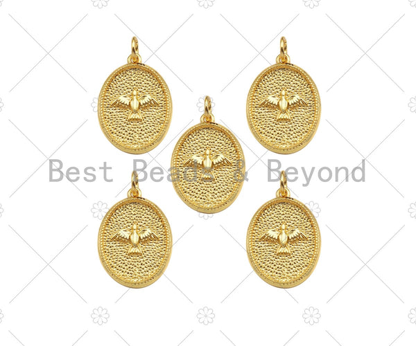 18K Dainty Gold Eagle On Oval Shape Pendant/Charm,Eagle Medallion Charm, Necklace Bracelet Charm Pendant, 20x14mm, Sku#F1363