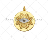 18K Dainty Gold Enamel Evil Eye Flower On Round Coin Shape Pendant/Charm,Medallion Charm, Necklace Bracelet Charm Pendant,20x22mm,Sku#L518