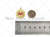 18K Dainty Gold Enamel Evil Eye Flower On Round Coin Shape Pendant/Charm,Medallion Charm, Necklace Bracelet Charm Pendant,20x22mm,Sku#L518