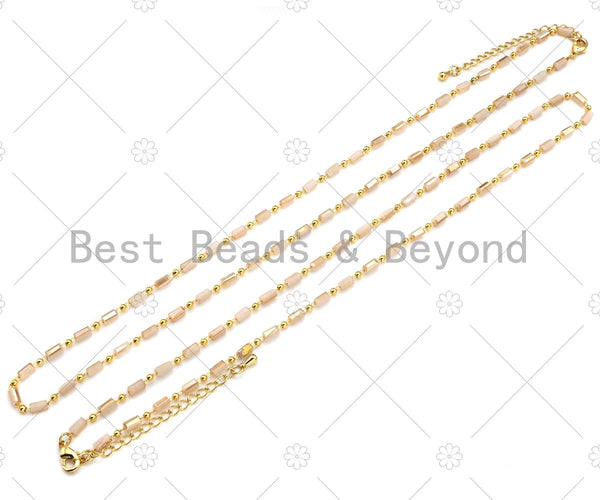 16"/18" Simple Beige Milky Cylinder Beads Gold ball Chain Necklace, Layering Necklace, Netural Beaded Necklace, sku#EF02