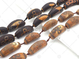 Natural Brown Agate Curve Spacer Beads, Lightning Flower Agate Pendant Beads, Brown Dark Brown Tibetan Dzi Beads, 43x16mm, Sku#U1128