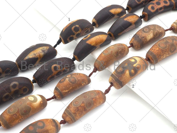 Natural Brown Agate Curve Spacer Beads, Lightning Flower Agate Pendant Beads, Brown Dark Brown Tibetan Dzi Beads, 43x16mm, Sku#U1128