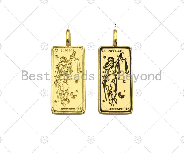 18k Dianty Gold Justice Rectangle Shape Pendant,Medallion Charm,Necklace Bracelet Charm Pendant,12x29mm,Sku#Z1306