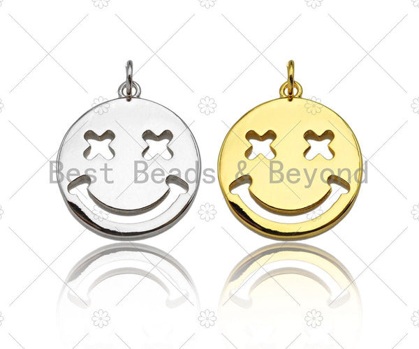 18K Hollow Out Smiley Face Pendant/Charm,Gold Silver Medallion Charm, Necklace Bracelet Charm Pendant,19x22mm, Sku#LK248 Bestbeads&Beyond