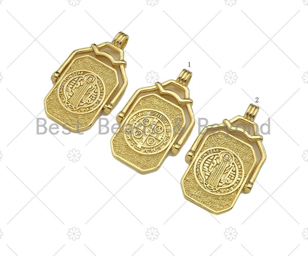 18K Dainty Gold Medallion Pendant/Charm,2 Sided Rotating Charm, Necklace Bracelet Charm Pendant,22x36mm, Sku#LK250