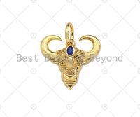 Cobalt Blue CZ Micro Pave 3D Cow Head Shape Pendant,Cubic Zirconia Dainty Gold Charm, Necklace Bracelet Charm Pendant,18x16mm, Sku#F1383