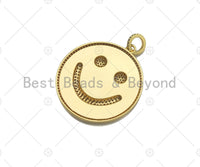 Large Pave Enamel Yellow Smiley Face 38mm Pendant, Cubic Zirconia Pave Pendant, Happy face charm, Yellow Smiley Face, Sku#ML40