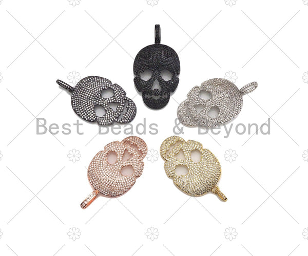 CZ Micro Pave Skull Shape Pendant/Charm,Cubic Zirconia Charm, Necklace Bracelet Charm Pendant,26x40mm, Sku#F1370
