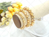 Quality Natural Yellow Tibetan Agate Stretchy Bracelet, 8mm/10mm/12mm Elastic Fit Round Smooth, 7.5'' Football Bracelet,Sku#U1125