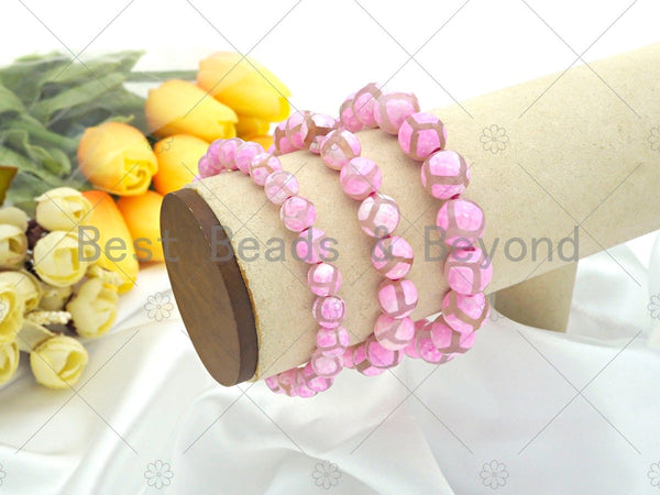 Quality Natural Pink Tibetan Agate Stretchy Bracelet, 8mm/10mm/12mm Elastic Fit Round Smooth, 7.5'' Football Bracelet,Sku#U1127