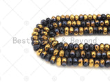 New!!! Half Gold Plated Natural Black Onyx Faceted Rondelle Beads, 4x6mm/5x8mm/6x10mm Black Onyx, 15.5'' Full Strand, Sku#UA214