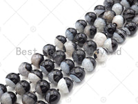 High Quality Natural Black White Druzy Agate Beads, 18mm Round Smooth Agate, Necklace Bracelet Earring Jewelry,15.5'' Full Strand,Sku#YK02