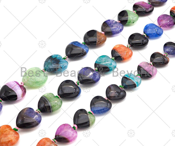 High Quality Natural Multicolor Druzy Agate Beads, 14mm/16mm/18mm Flat Smooth Heart Agate, 15.5'' Full Strand,Sku#YK07