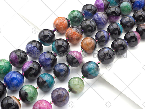 High Quality Natural Multicolor Druzy Agate Beads, 18mm/20mm Round Smooth Agate,15.5'' Full Strand,Sku#YK08