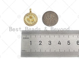 CZ Micro Pave Rose Flower On Coin Shape Pendant/Charm,18K Dianty Gold Medallion Charm, Necklace Bracelet Charm Pendant,15x19mm, Sku#LK251