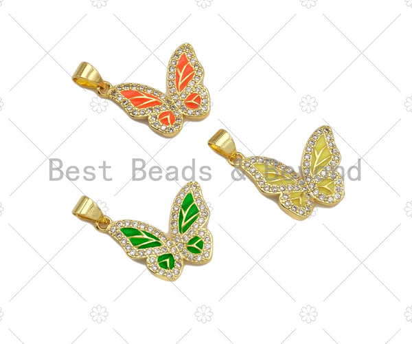 CZ Micro Pave Colorful Enamel Butterfly Shape Pendant/Charm,Cubic Zirconia Charm, Necklace Bracelet Charm Pendant,16x20mm, Sku#LK262