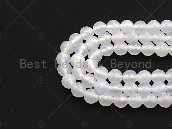 High Quality Natural Milky White Agate Beads, Round Faceted 6mm/8mm/10mm/12mm White Agate Beads, 15.5" Full Strand, Sku#U569
