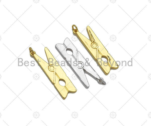 Clothespin Shape Pendant, Dainty Gold/Silver Clothes Peg Charm, Necklace Bracelet Charm Pendant, 11x38mm, Sku#L546