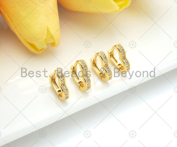 18K Gold Clear CZ Micro Pave Heart Shape Huggie Earring, Earring Hook, Earring Component,13mm, Sku#LD58
