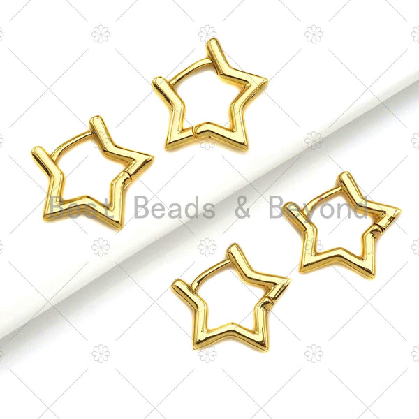 18K Gold Five Point Star Huggie Earring, Earring Hook, Earring Component,21x20mm, Sku#LD61