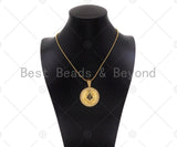 CZ Micro Pave G Word On Round Medallion Pendant,Black Enamel Gold/Silver Charm, Necklace Bracelet Charm Pendant, 35x38mm, Sku#L552