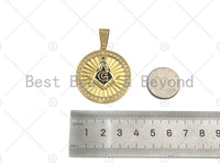 CZ Micro Pave G Word On Round Medallion Pendant,Black Enamel Gold/Silver Charm, Necklace Bracelet Charm Pendant, 35x38mm, Sku#L552