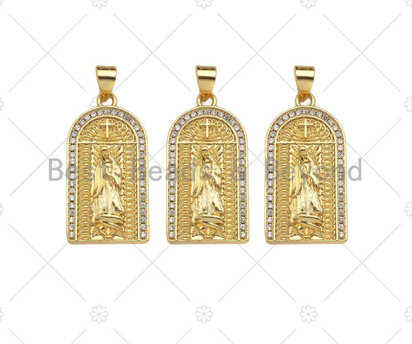CZ Micro Pave Virgin Mary On Arched Door Shape Pendant/Charm,Cubic Zirconia Charm, Necklace Bracelet Charm Pendant,14x27mm, Sku#LD28