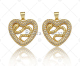 CZ Micro Pave Snake On Heart Shape Pendant/Charm,Cubic Zirconia Gold Charm, Necklace Bracelet Charm Pendant,21x21mm, Sku#LD32