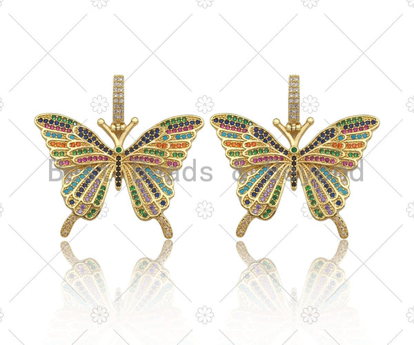 Colorful CZ Micro Pave Butterfly Shape Pendant/Charm,Cubic Zirconia Charm, Necklace Bracelet Charm Pendant,42x31mm, Sku#LD34 Bestbeads&Beyond