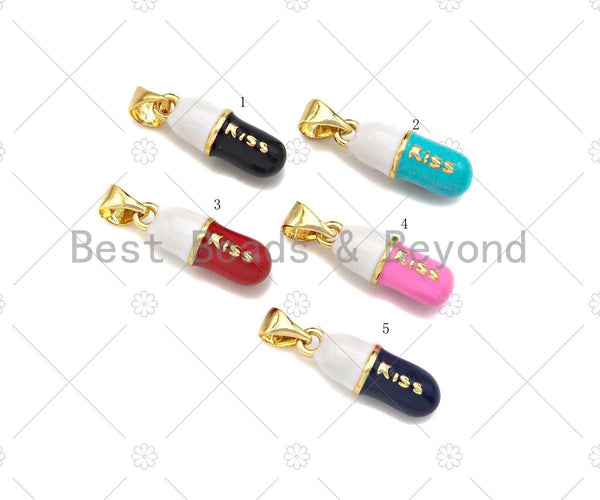 Enamel Colorful Pill Shape Pendant Charm,Kiss Word Pink Turquoise Black Cobalt RedEnamel Jewelry,6x17mm,Sku#LK282