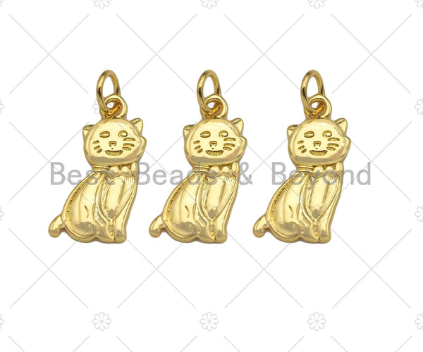 18K Dainty Gold Cute Kitty Shape Pendant/Charm, Necklace Bracelet Charm Pendant, 8x17mm, Sku#F1388