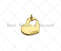 18K Dianty Gold Hollow Out Heart On Heart Shape with Love Word Pendant,Necklace Bracelet Charm Pendant, 13x15mm, Sku#JL29