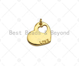 18K Dianty Gold Hollow Out Heart On Heart Shape with Love Word Pendant,Necklace Bracelet Charm Pendant, 13x15mm, Sku#JL29