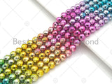 NEW!!! Rainbow Natural Hematite Round Faceted Beads, Gold Green Purple Blue Pink 3mm/4mm/6mm/8mm Hematite, 15.5'' Full Strand, Sku#S137