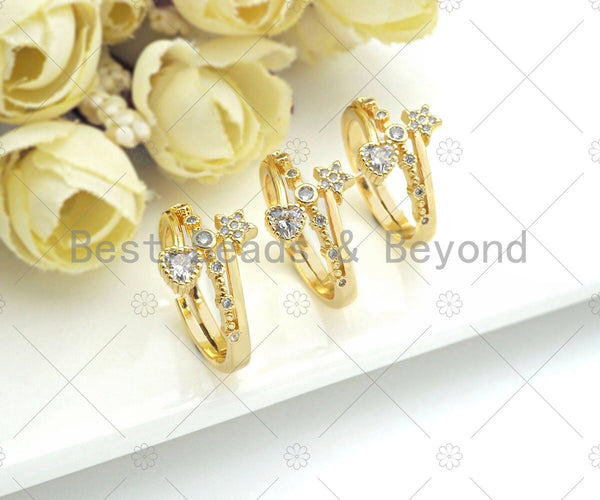 CZ Micro Pave Heart Star Wrap Ring, Cubic Zirconia Gold Ring, Adjustable Ring, Heart Star Gold Ring, sku#LD38