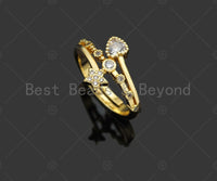 CZ Micro Pave Heart Star Wrap Ring, Cubic Zirconia Gold Ring, Adjustable Ring, Heart Star Gold Ring, sku#LD38