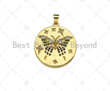 Colorful CZ Micro Pave Bee/Elephant/Butterfly On Round Coin Pendant,18K Dainty Gold Medallion Charm,Necklace Bracelet Charm,24x27mm,Sku#JL31 Bestbeads&Beyond