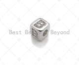 6mm Silver Alphabet CZ Micro Pave Large Hole Spacer Beads, Cubic Zirconia Cube Letter Beads, Initial Letter Beads, sku#JL42