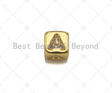 6mm Gold Alphabet CZ Micro Pave Large Hole Spacer Beads, Cubic Zirconia Cube Letter Beads, Initial Letter Beads, Cube letter, sku#JL43