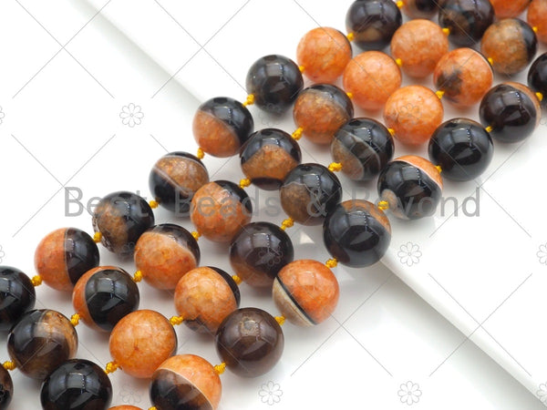 High Quality Natural Orange Black Druzy Agate Beads, 18mm Round Smooth Agate,15.5'' Full Strand,Sku#YK10
