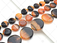 High Quality Natural Orange Black Druzy Agate Beads, 18mm/20mm/30mm Round Coin Smooth Agate, 15.5'' Full Strand,Sku#YK11
