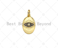 Cobalt Blue CZ Micro Pave Evil Eye On Oval Shape Pendant, 18K Gold Medallion Charm, Necklace Bracelet Charm Pendant,10x16mm,Sku#FH168