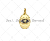 Cobalt Blue CZ Micro Pave Evil Eye On Oval Shape Pendant, 18K Gold Medallion Charm, Necklace Bracelet Charm Pendant,10x16mm,Sku#FH168