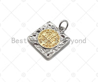 Jesus with Cross on the Other Side Square Shape Pendant,Silver with Gold/Gold with Black Charm,Necklace Bracelet Charm,15x17mm,Sku#Z1311