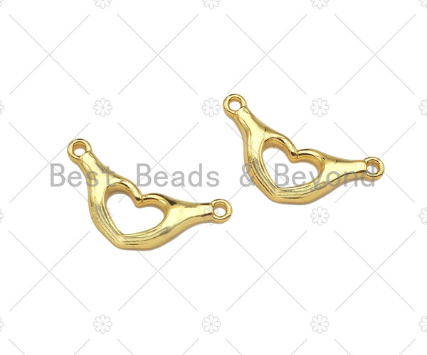 18K Dainty Gold Hands Heart Shape Pendant,Heart Connetor/Links, Necklace Bracelet Charm Pendant,11x22mm,Sku#Z1314
